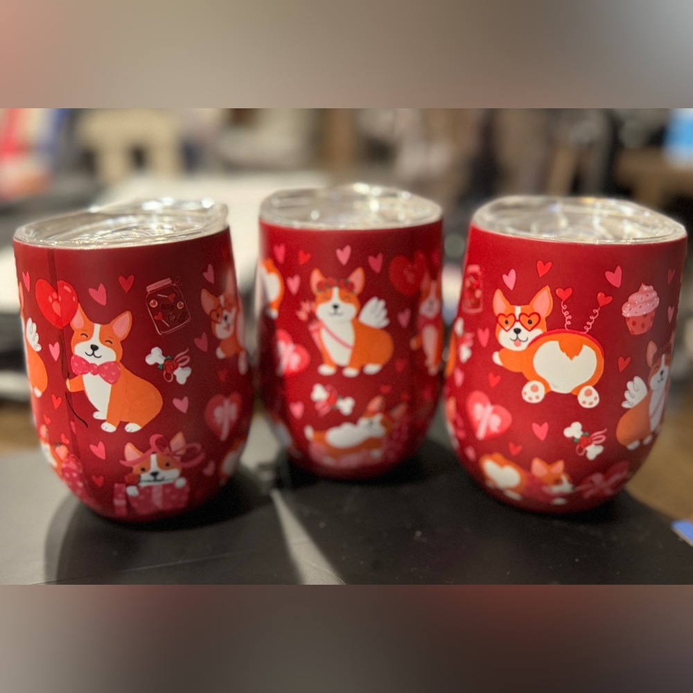 Brand New Clementine Corgi Hearts Cupid Stainless Tumbler with Lid 12oz